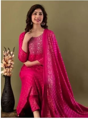 Unstitched Cotton Afsan and Screen Print 3-Piece Suit for Women