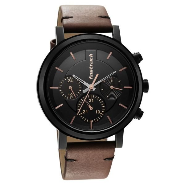Fastrack Tick Tock Black Dial Watch for Guys (3287NL01)